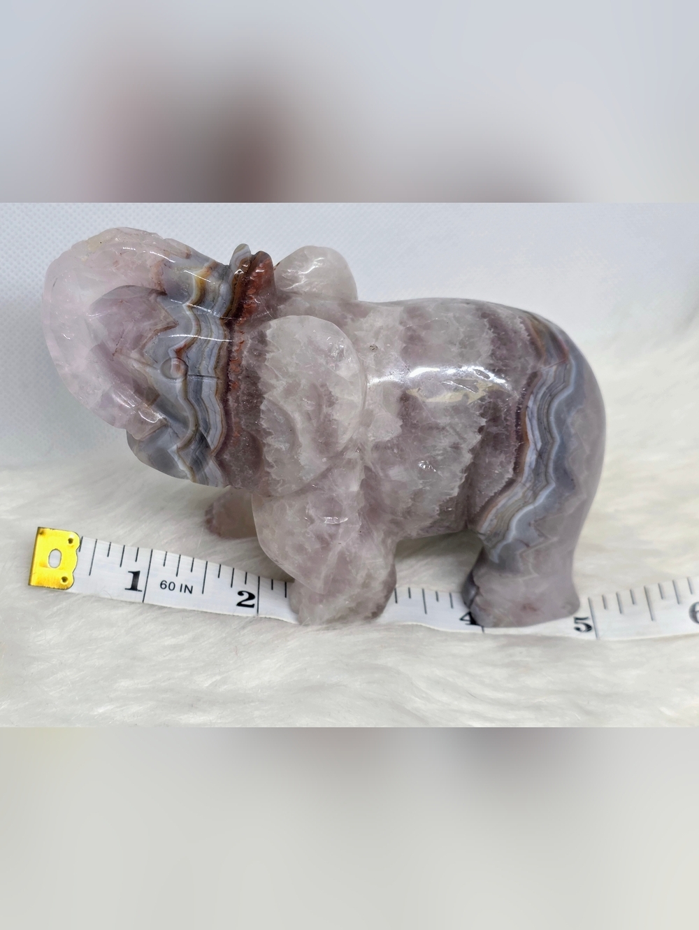 Crazy Lace Agate Amethyst Elephant Carving Large Banded Druzy Crystal Decor - Picture 6 of 8